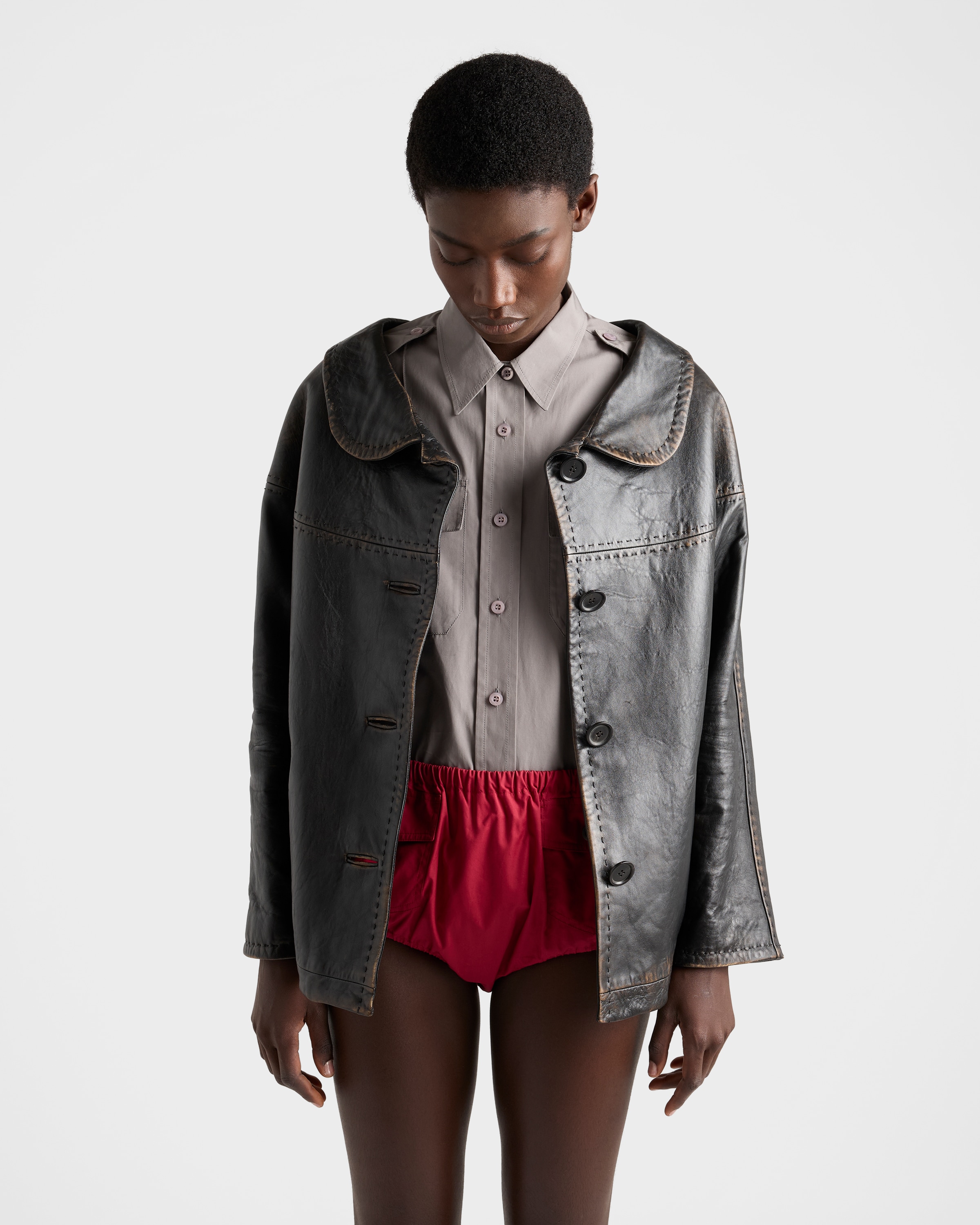 Black Antiqued Nappa Leather Jacket | PRADA