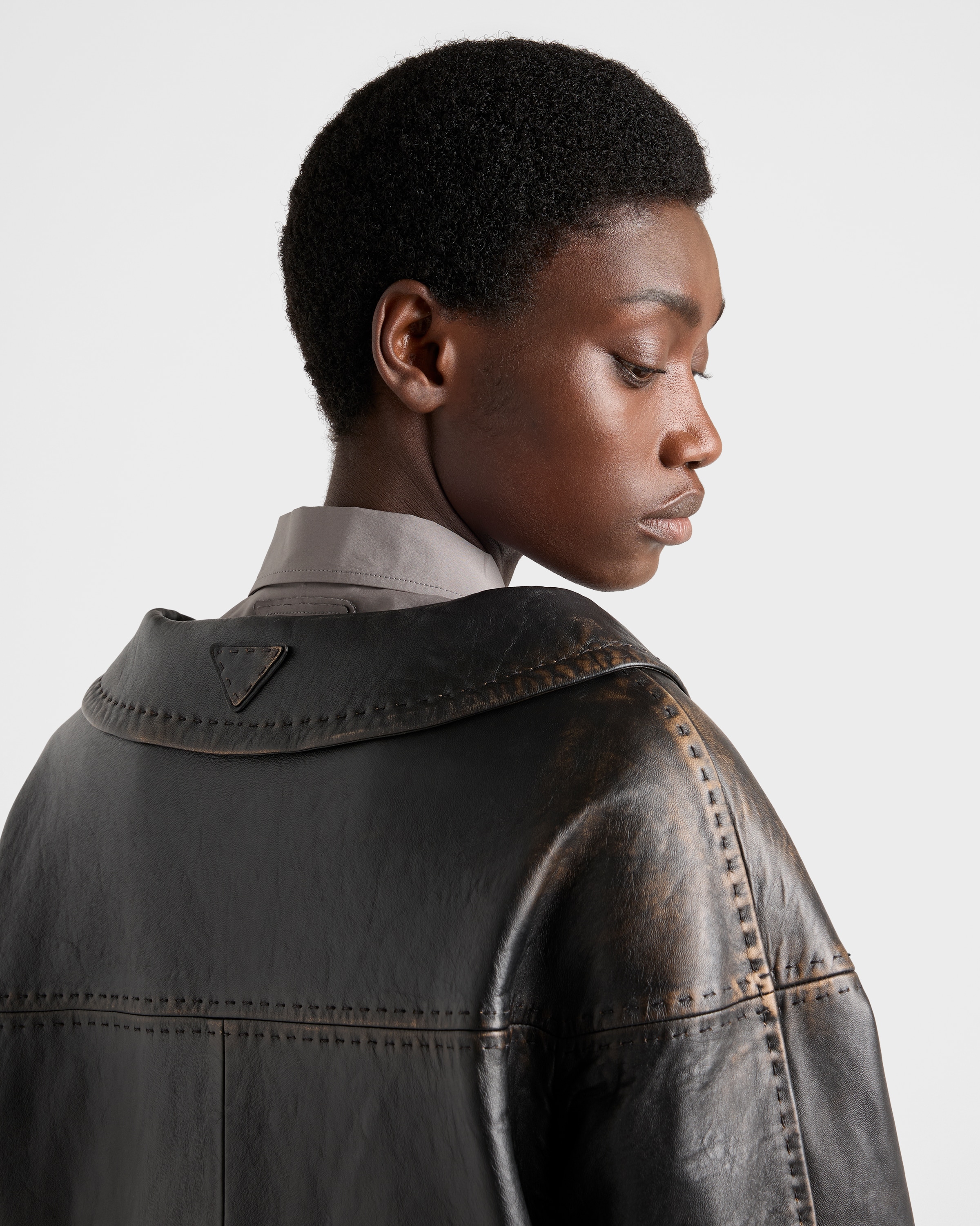 Black Antiqued Nappa Leather Jacket | PRADA