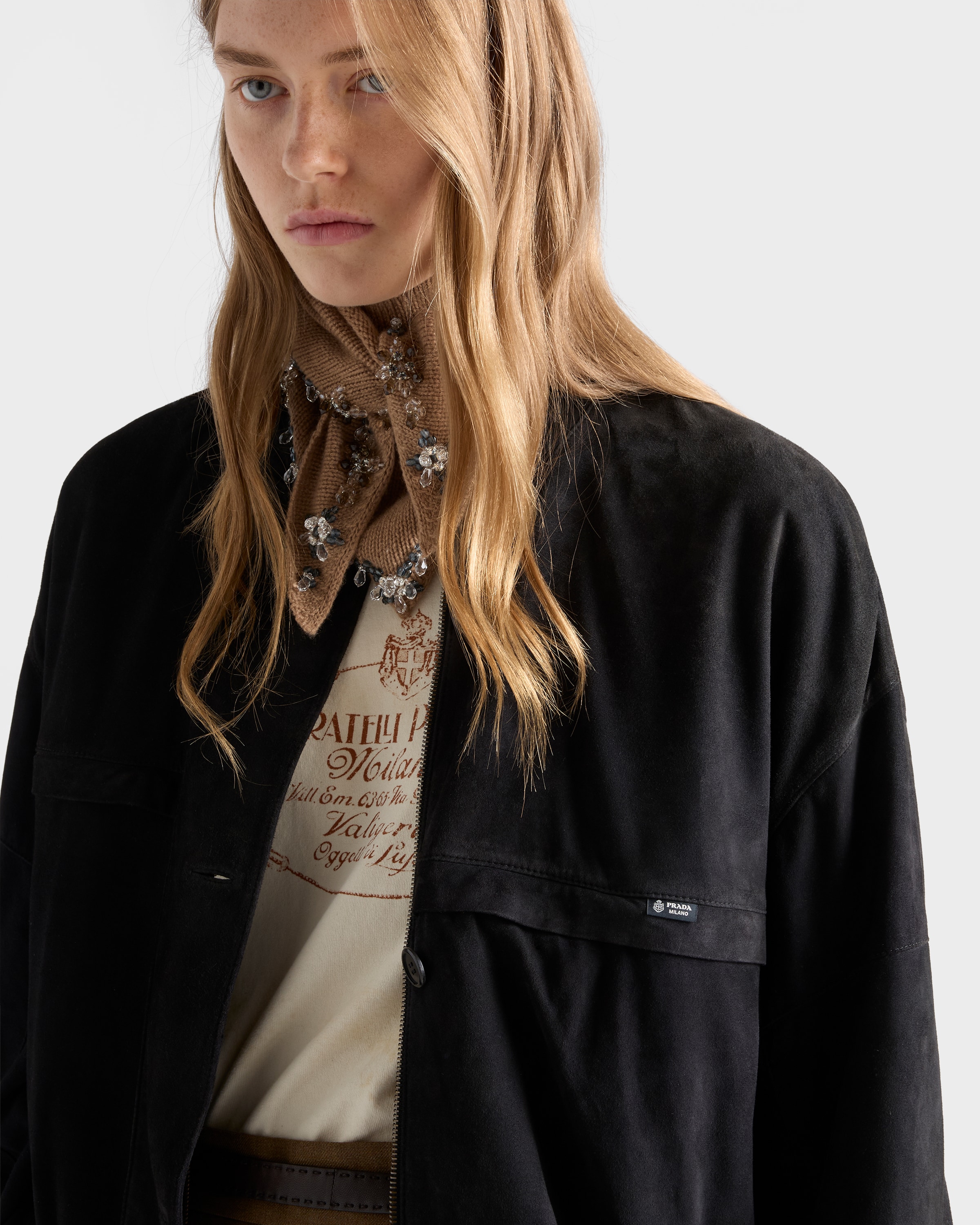 Asphalt Gray Suede Blouson Jacket | PRADA - United States