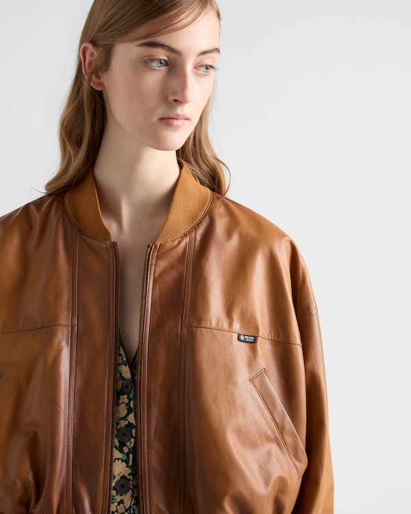 Cropped nappa leather jacket - Light Tan Cropped nappa leather jacket - Light Tan