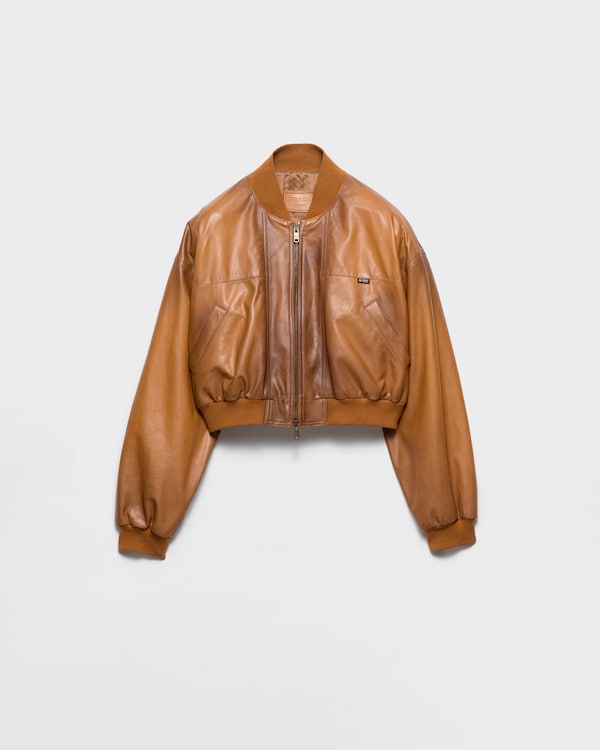 Cropped nappa leather jacket - Light Tan Cropped nappa leather jacket - Light Tan