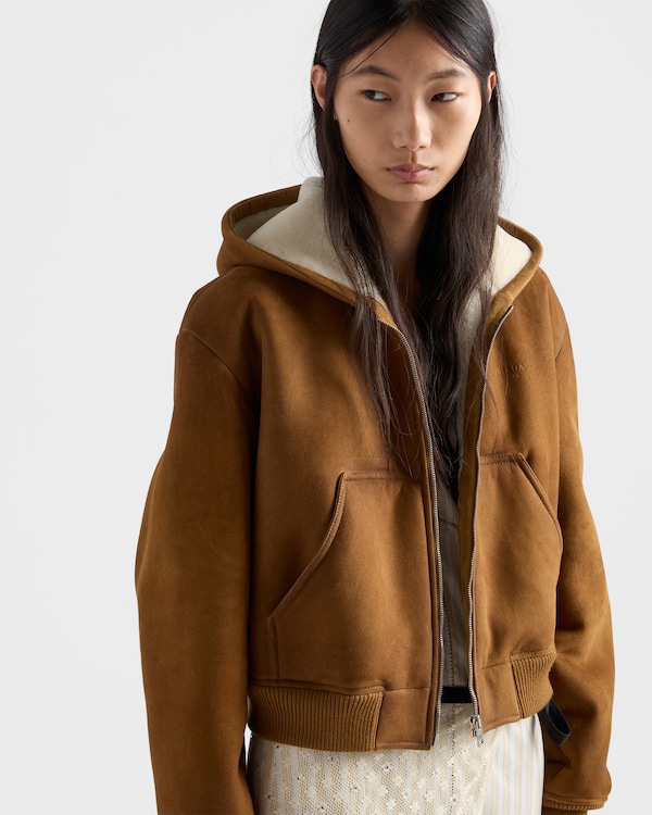 Hooded shearling jacket - Tobacco/Beige Hooded shearling jacket - Tobacco/Beige