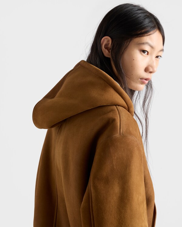 Hooded shearling jacket - Tobacco/Beige Hooded shearling jacket - Tobacco/Beige