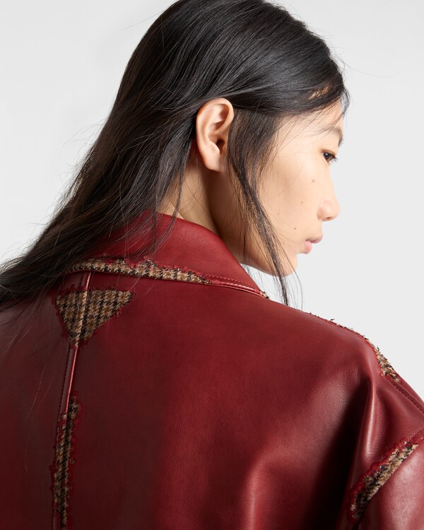 Bonded nappa leather and houndstooth check fabric jacket - Ruby Red Bonded nappa leather and houndstooth check fabric jacket - Ruby Red