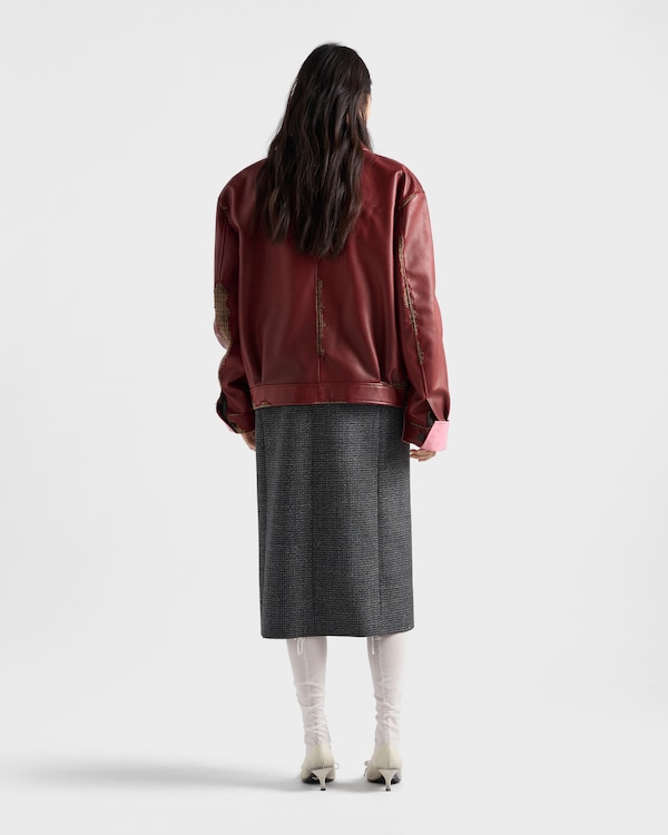Bonded nappa leather and houndstooth check fabric jacket - Ruby Red Bonded nappa leather and houndstooth check fabric jacket - Ruby Red
