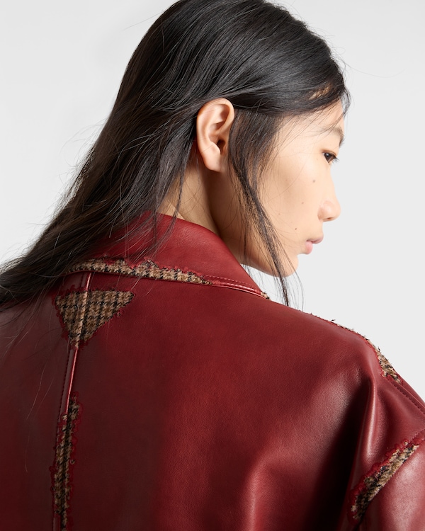 Bonded nappa leather and houndstooth check fabric jacket - Ruby Red Bonded nappa leather and houndstooth check fabric jacket - Ruby Red
