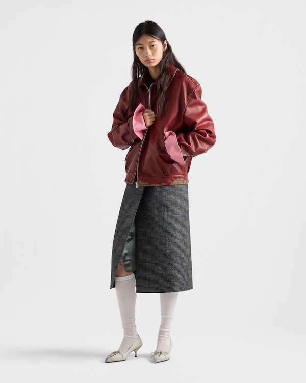 Bonded nappa leather and houndstooth check fabric jacket - Ruby Red Bonded nappa leather and houndstooth check fabric jacket - Ruby Red