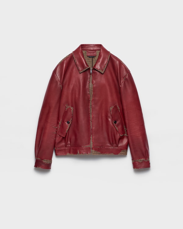 Bonded nappa leather and houndstooth check fabric jacket - Ruby Red Bonded nappa leather and houndstooth check fabric jacket - Ruby Red