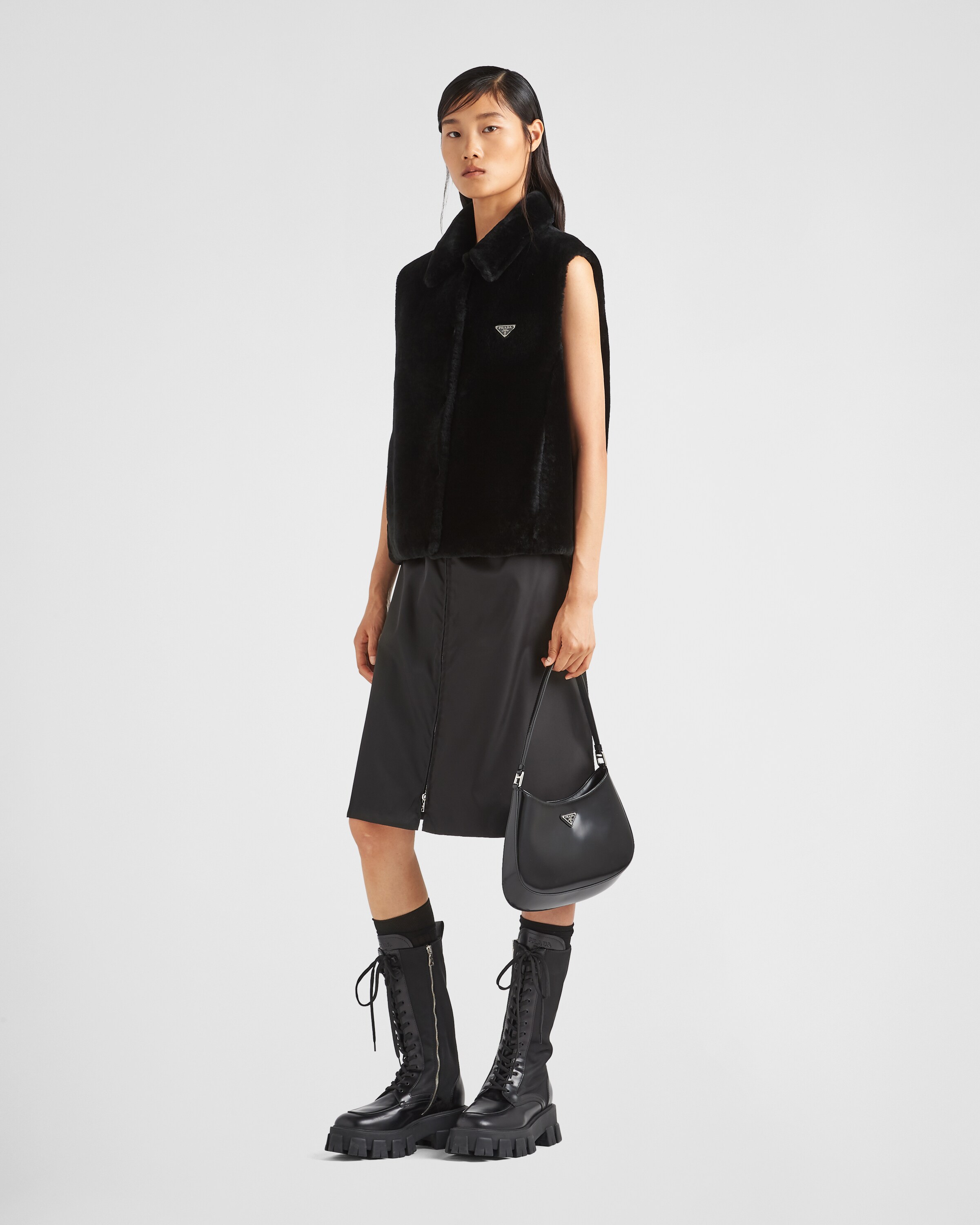 Black Shearling vest | PRADA