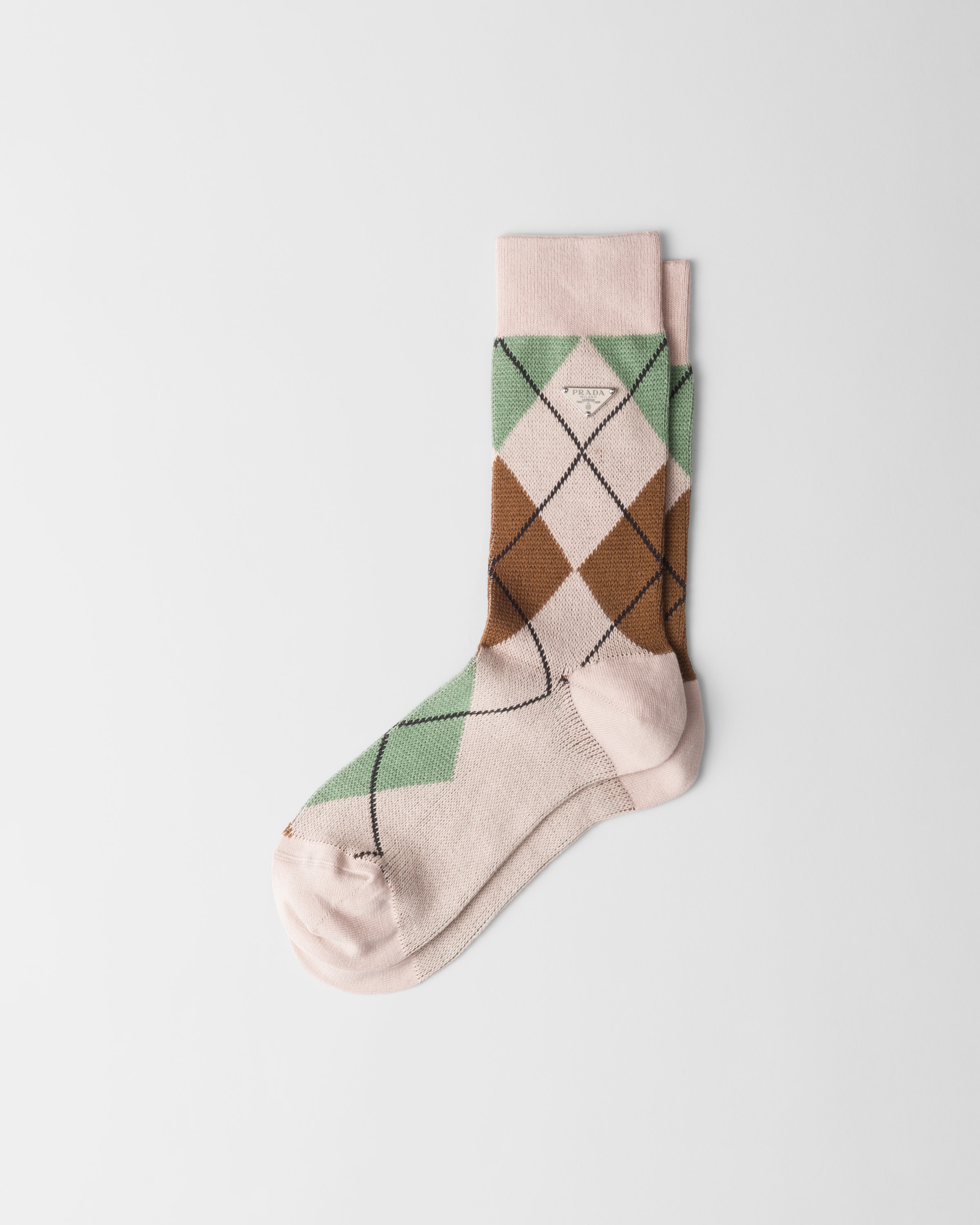 Prada Argyle-check Crew Socks In Albino White