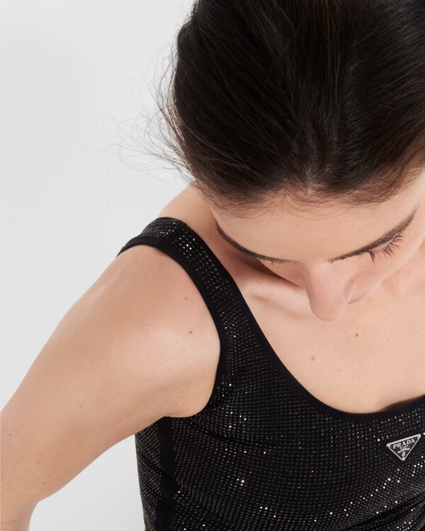 Jersey one-piece swimsuit with rhinestones Jersey one-piece swimsuit with rhinestones