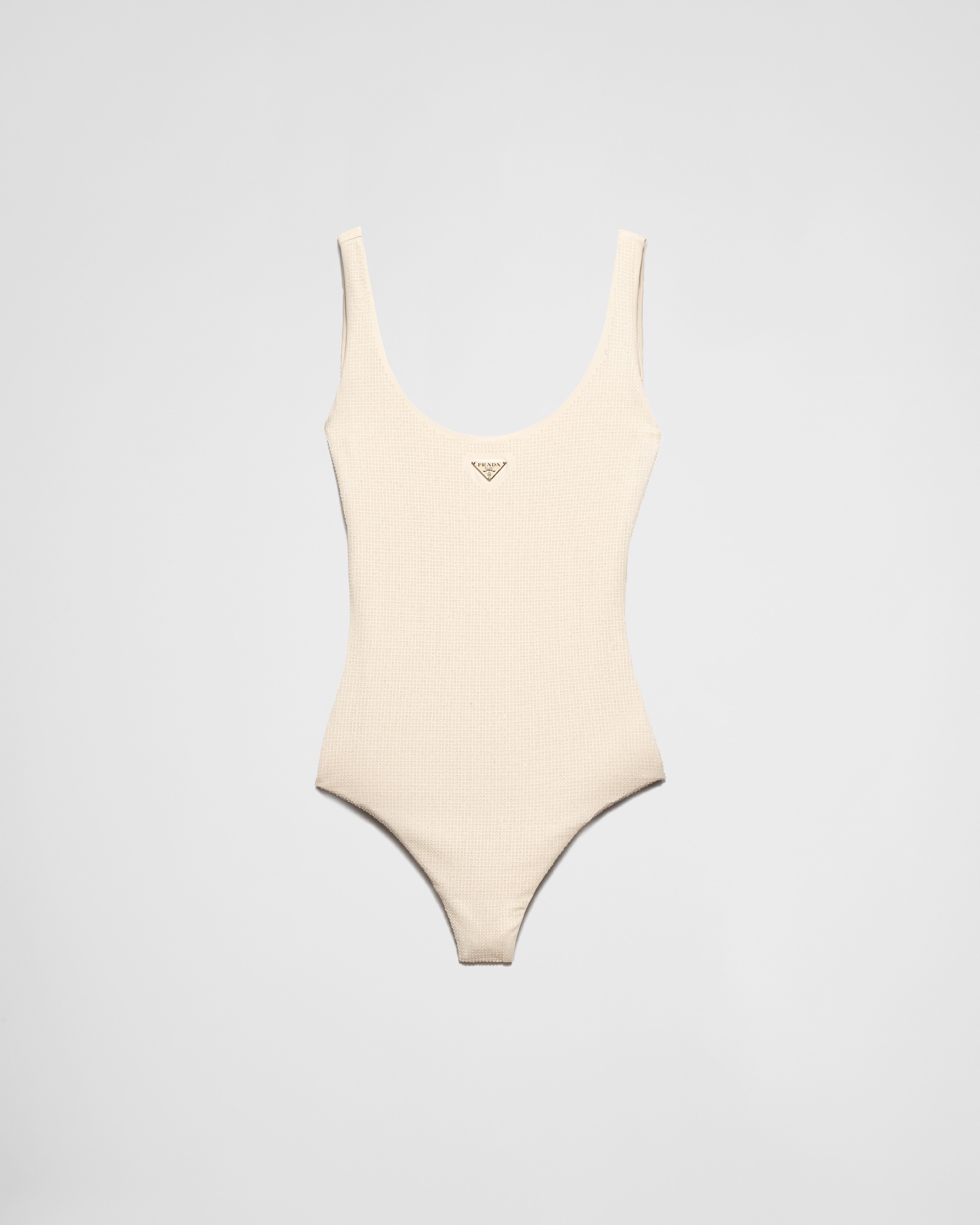 Prada Einteiliger Badeanzug Aus Jersey Mit Strasssteinen In Nude/transparent