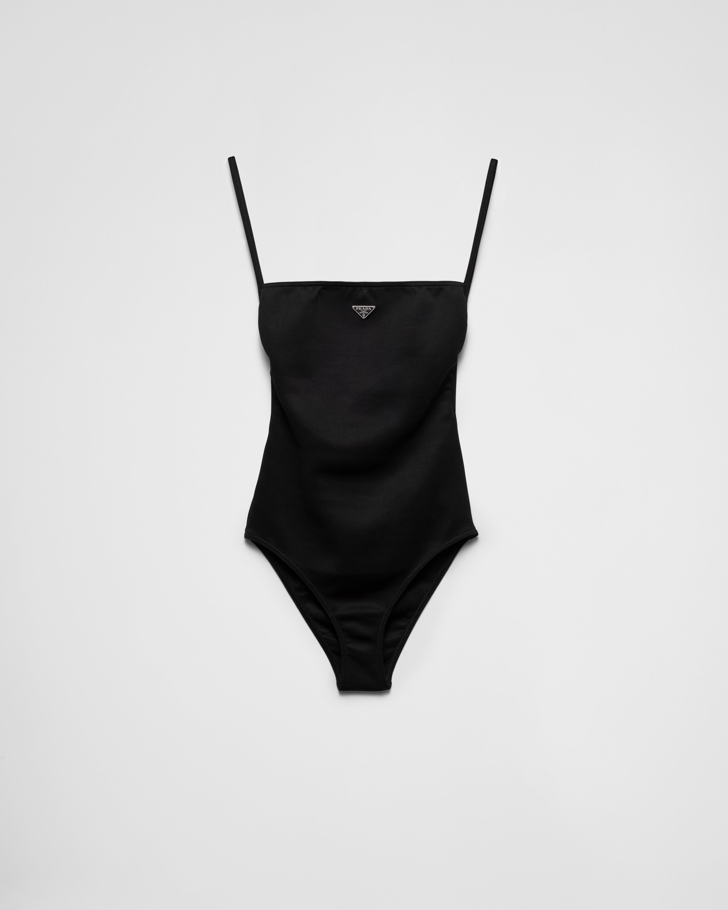 Prada Interlock Knit One-piece Swimsuit In Black