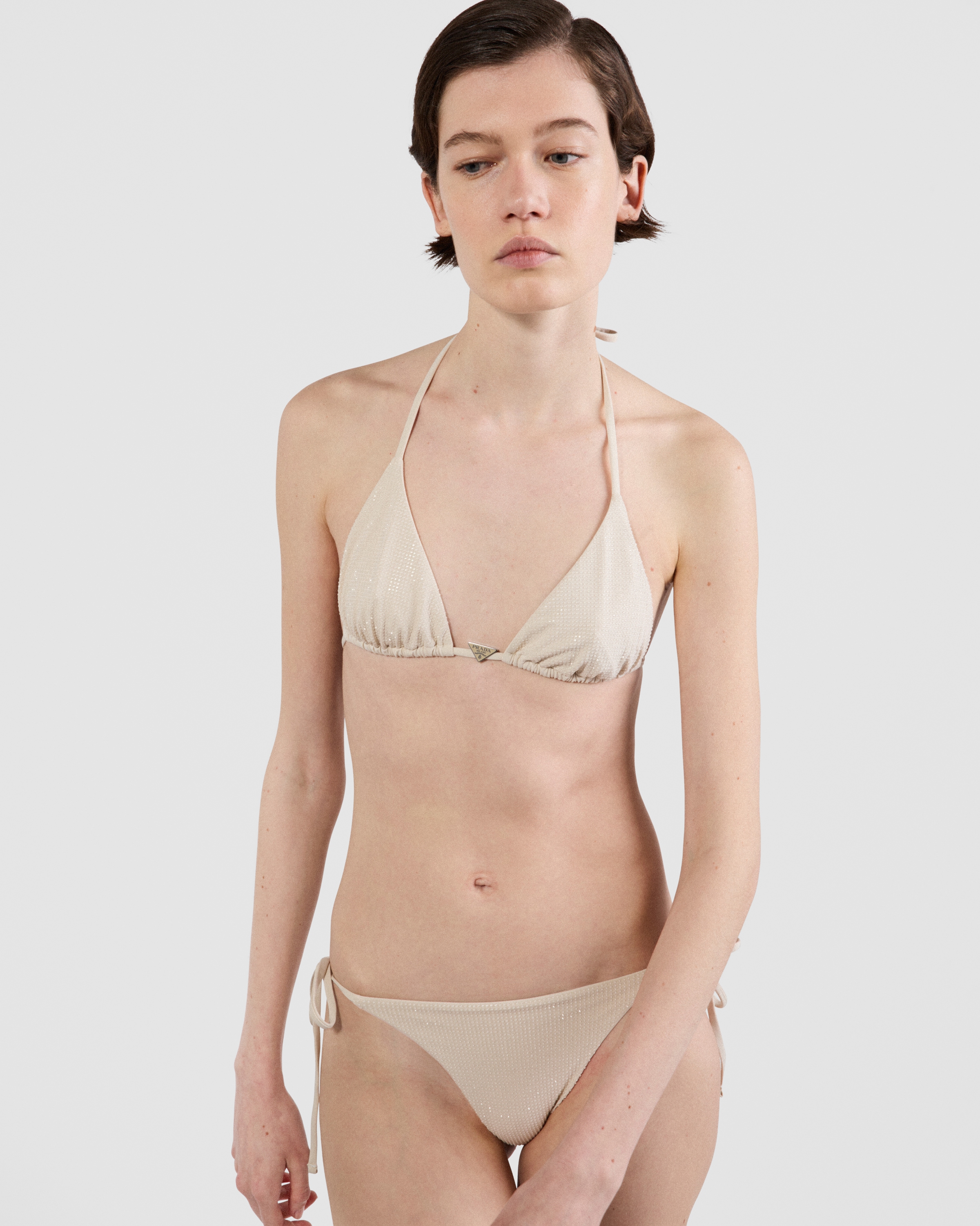 Prada Rhinestone-embellished Triangle Bikini Top In Nude/transparent