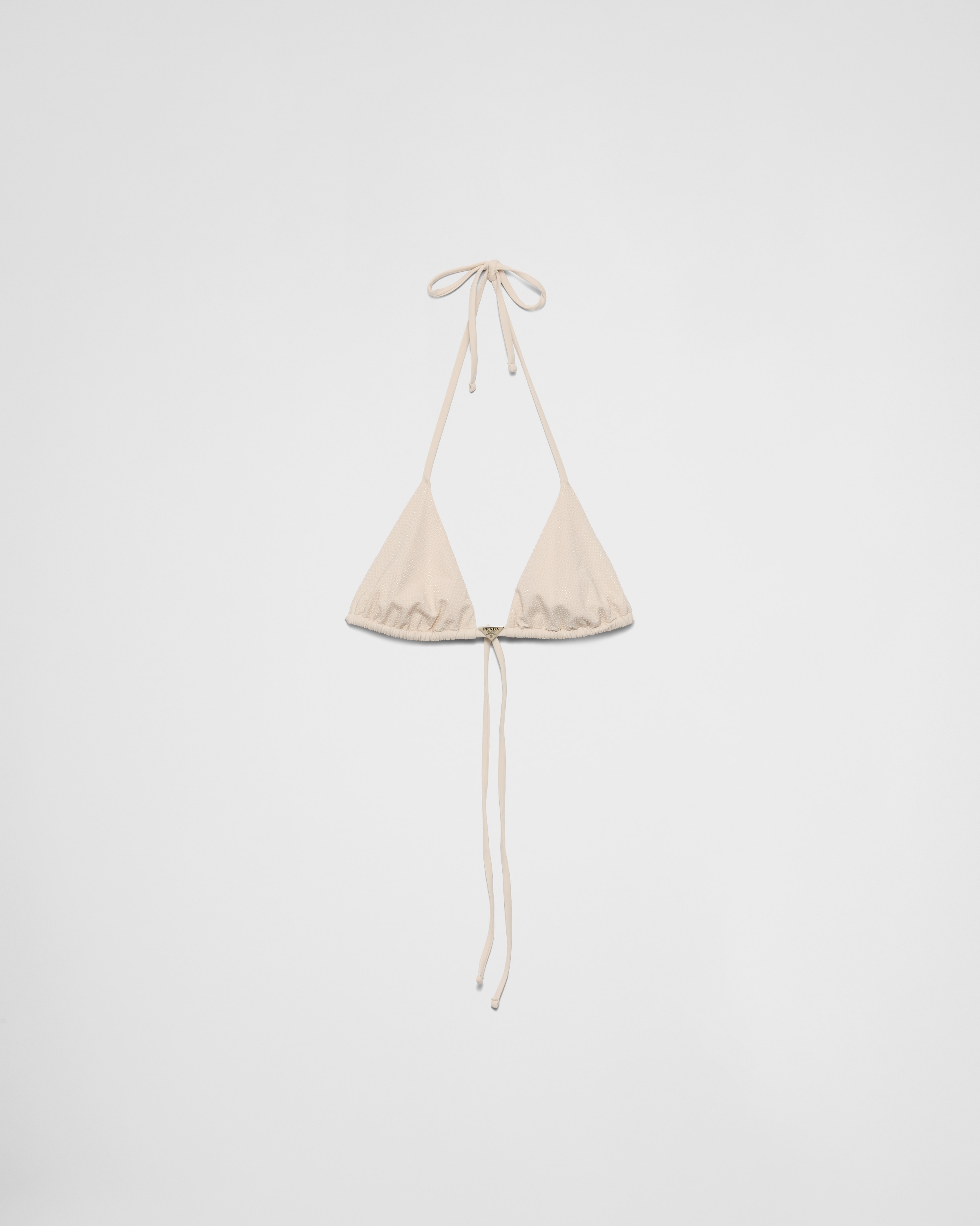 Prada Jersey Triangle Bikini Top With Rhinestones In Nude/transparent