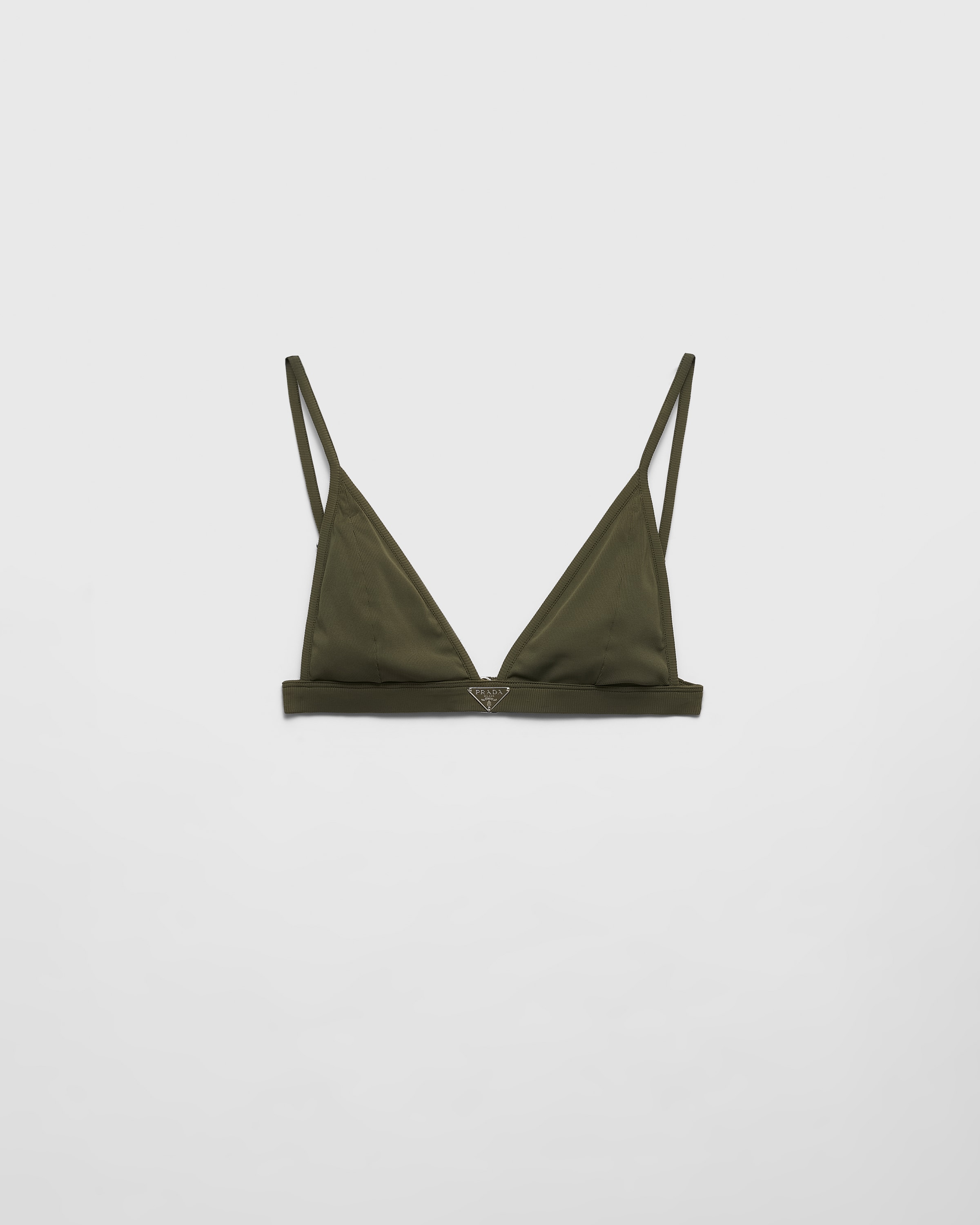 Prada Ribbed Knit Bralette Bikini Top In Camouflage Green