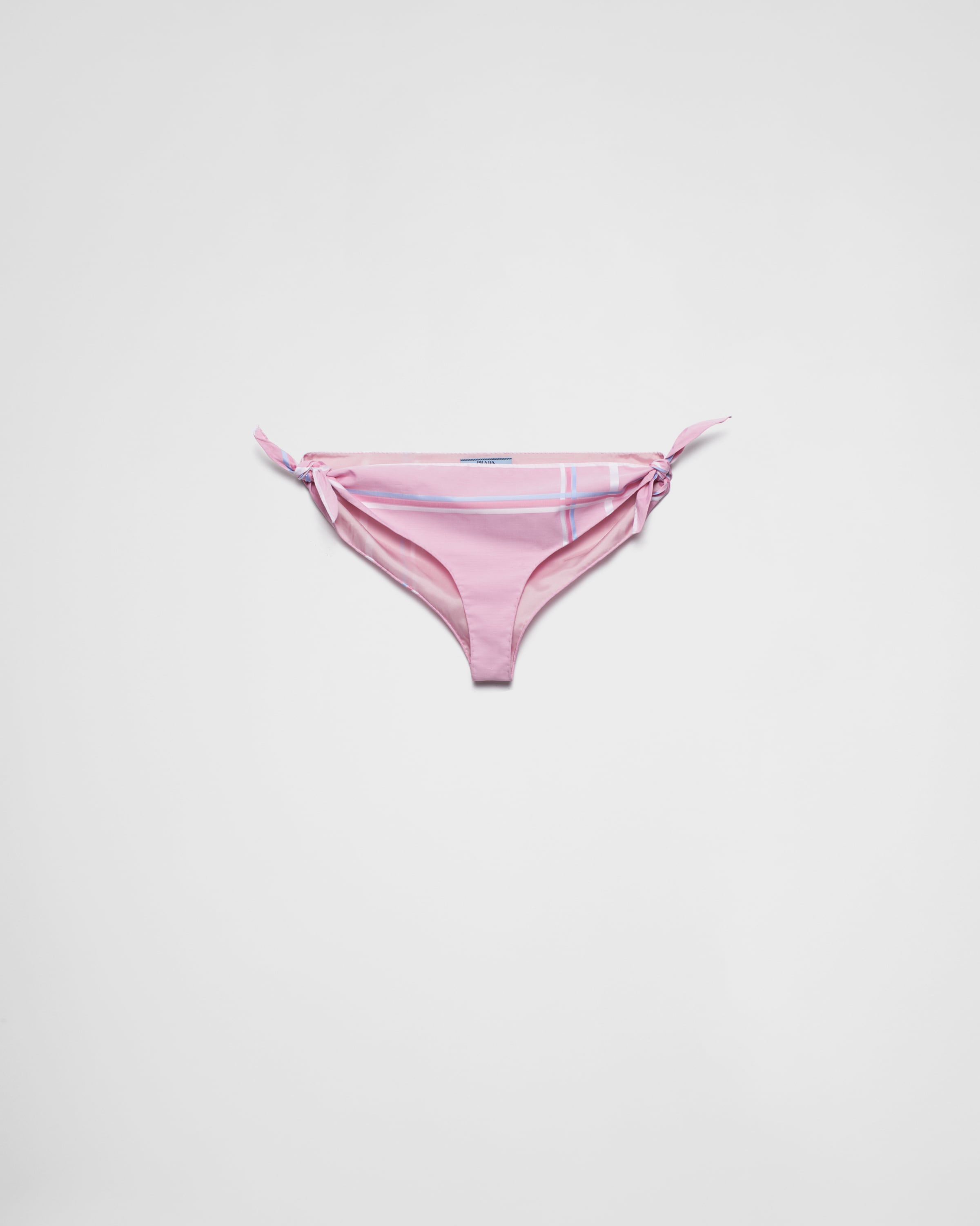 Shop Prada Bikini-slip Aus Baumwolle Mit Karomuster In Pink