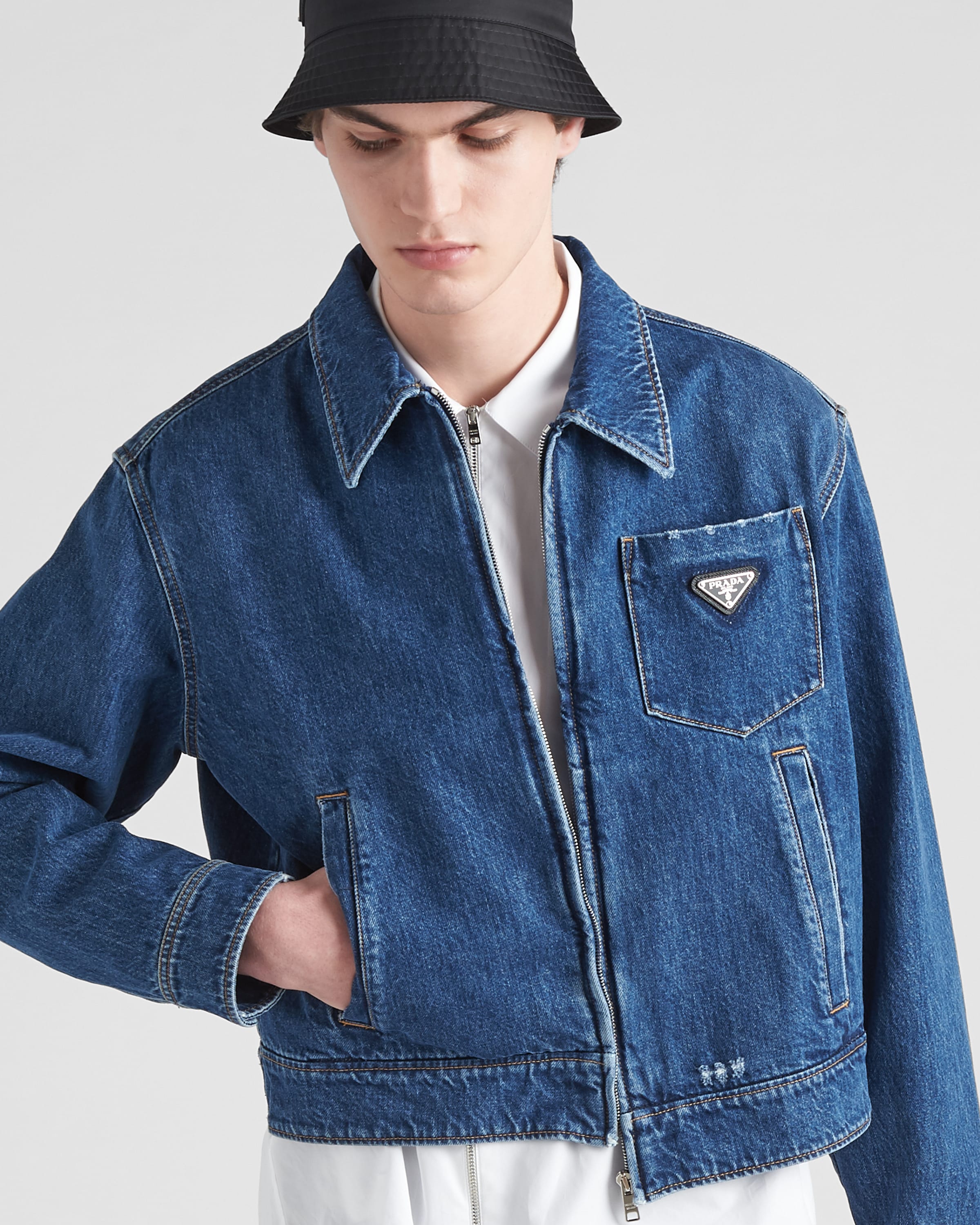 Navy Denim Blouson Jacket | PRADA