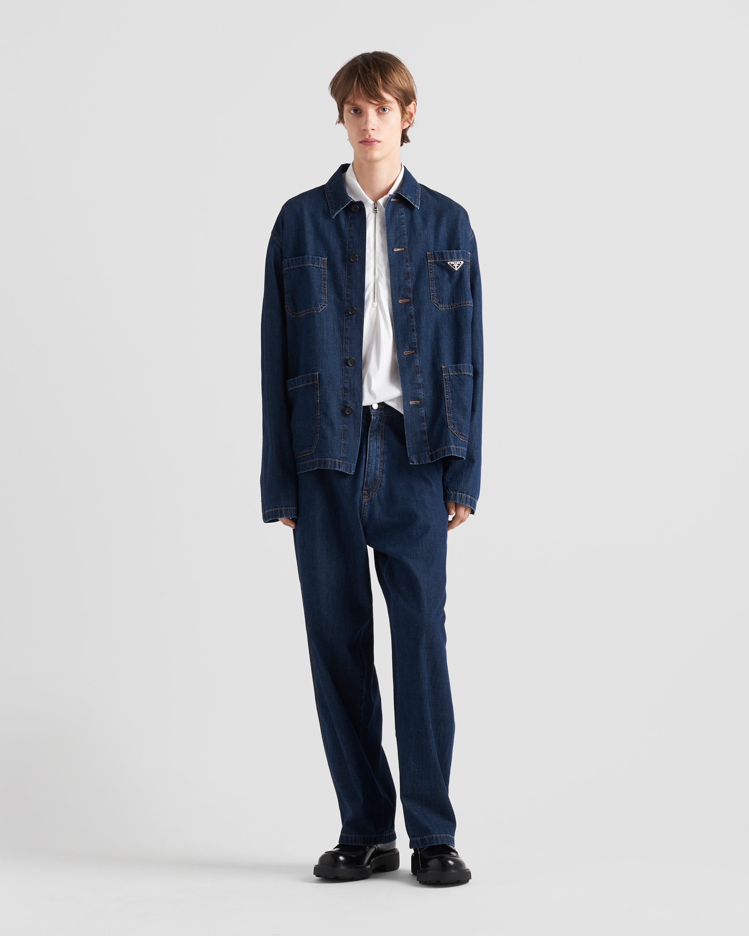 Navy Light Denim Blouson Jacket | PRADA