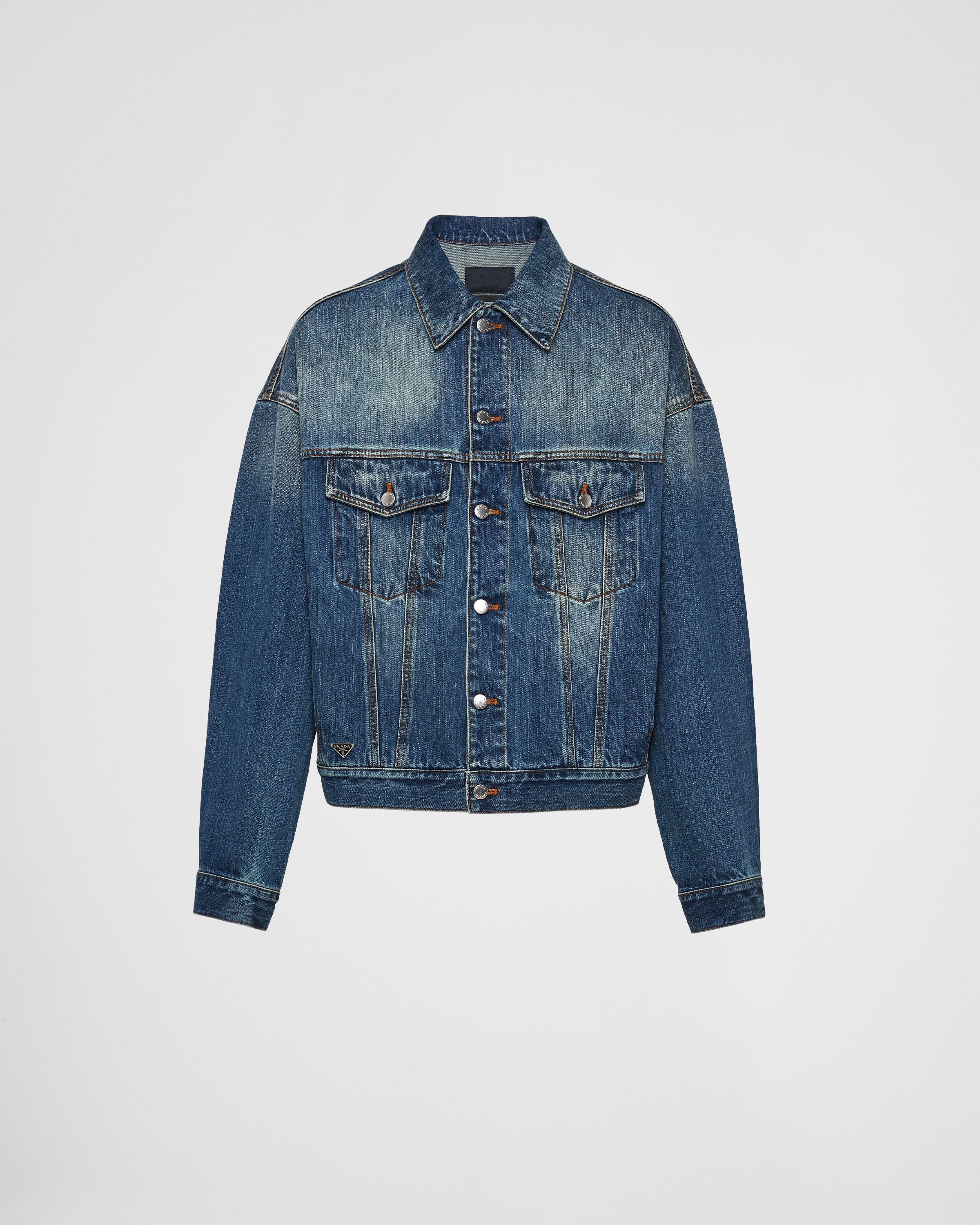 Shop Prada Denim Trucker Jacket In Navy