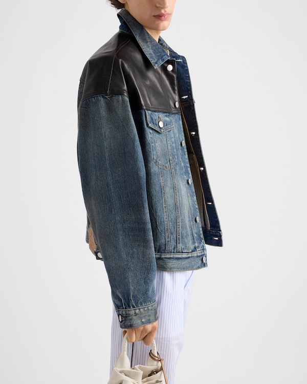 Denim and leather jacket - Navy Denim and leather jacket - Navy