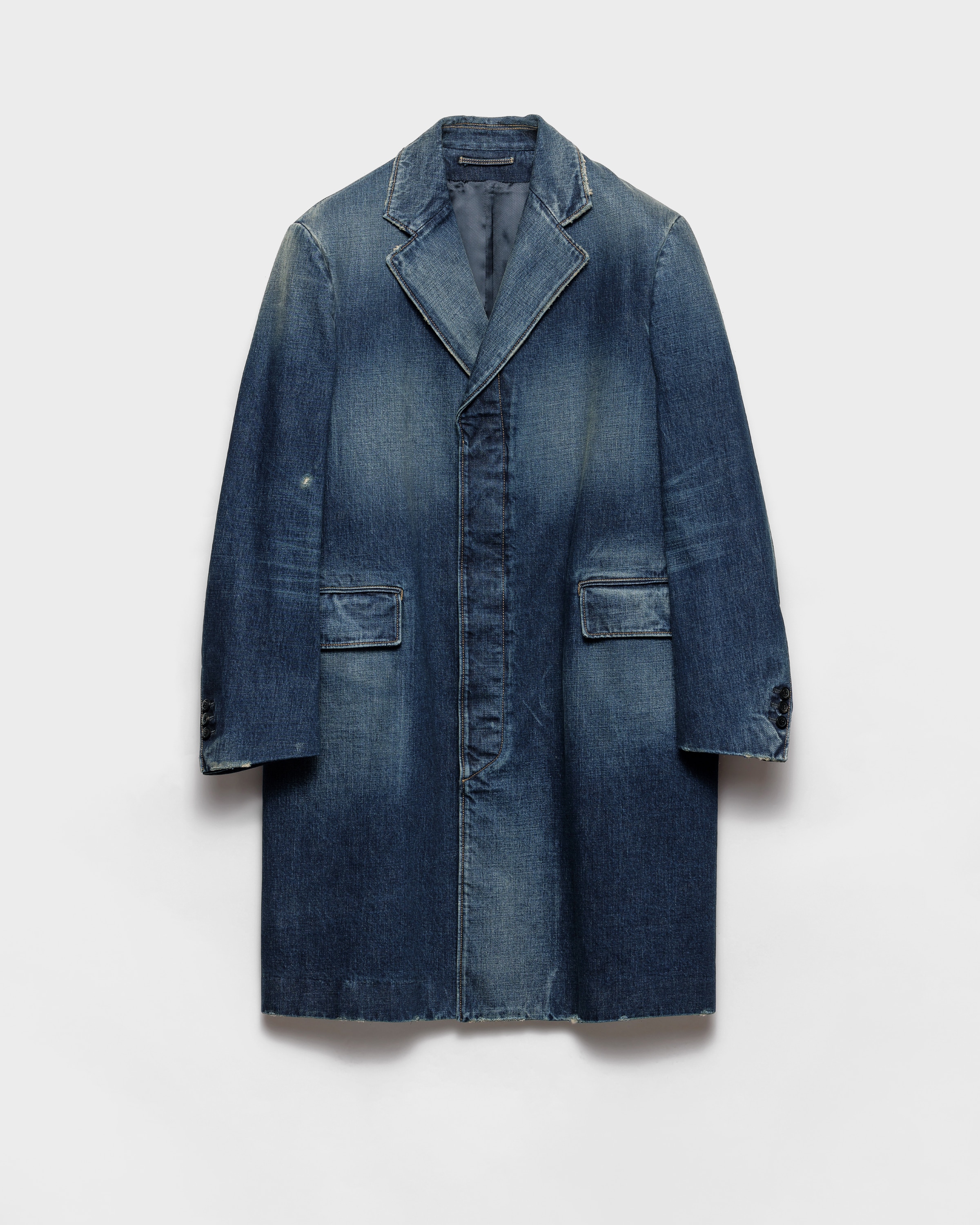 Prada Washed Denim Coat In Blue