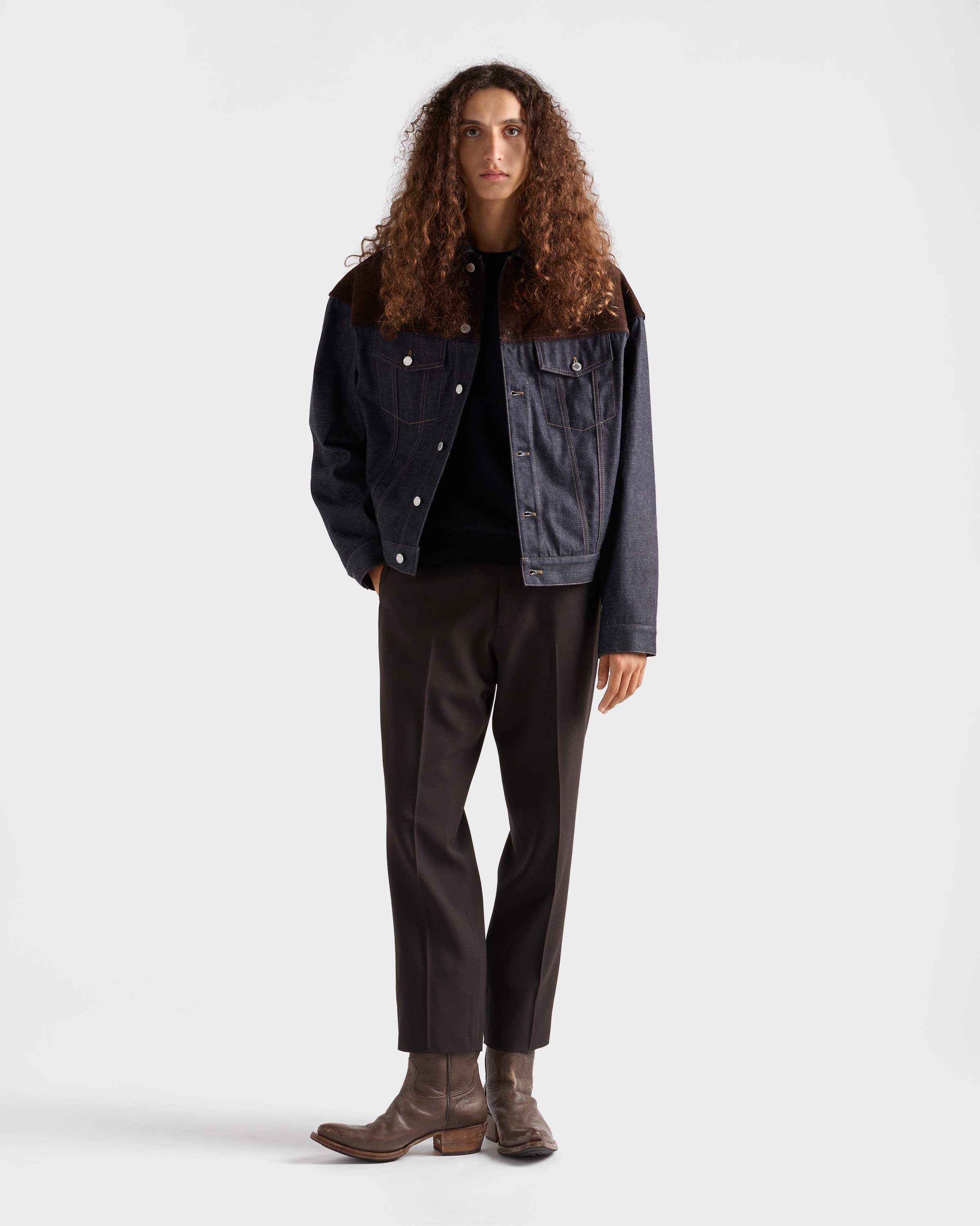 Prada Blousonjacke Aus Denim Und Wildleder In Blue