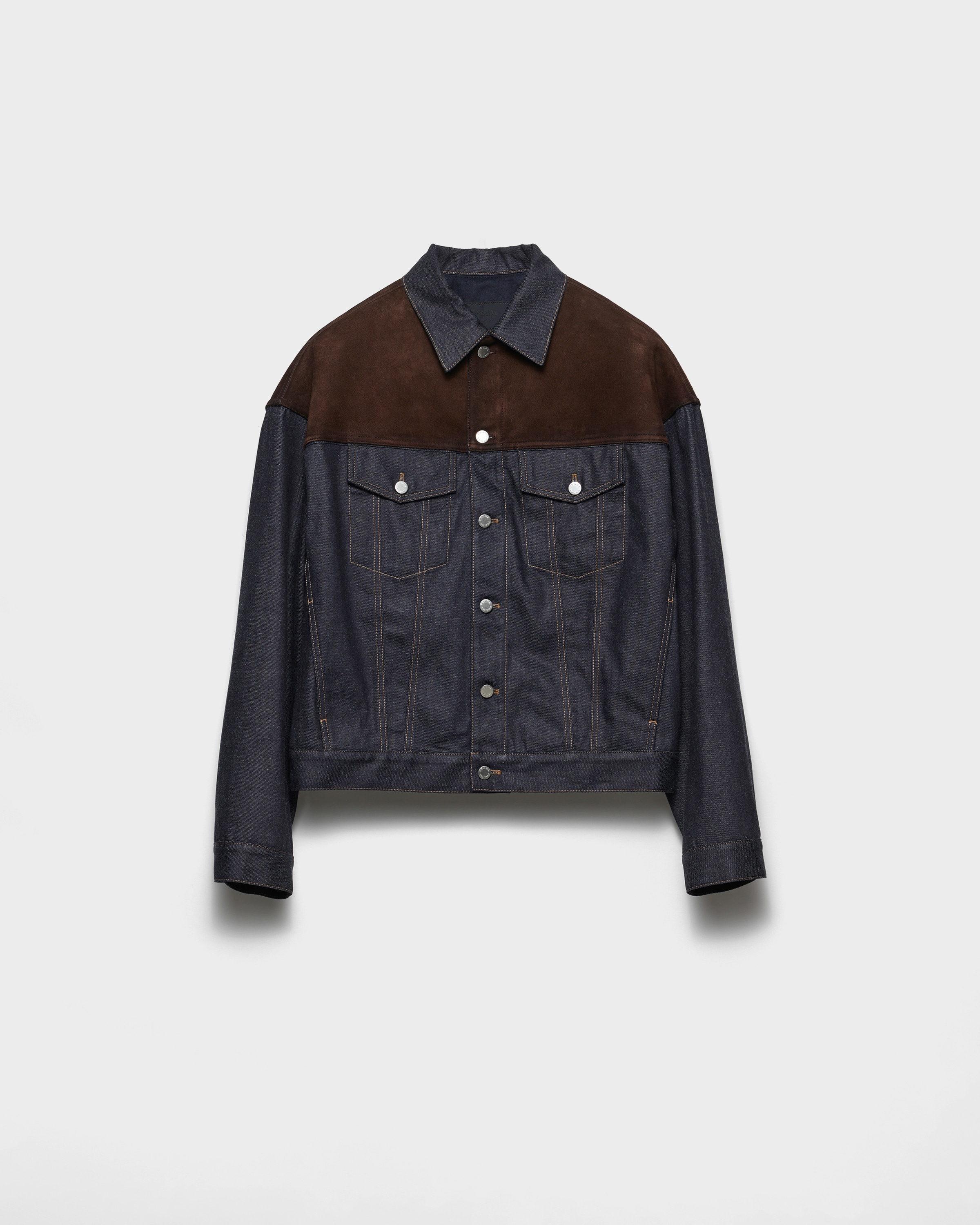 Prada Blouson En Denim Et Daim, Homme, Bleu, Taille L