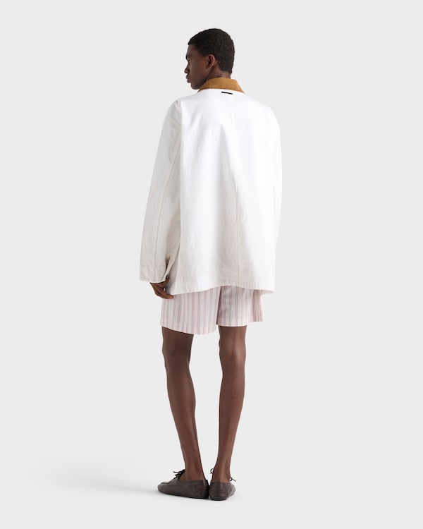 Jacke aus Canvas mit Lederbesatz - Weiss Jacke aus Canvas mit Lederbesatz - Weiss