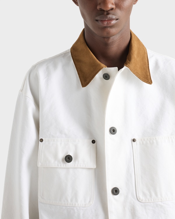 Jacke aus Canvas mit Lederbesatz - Weiss Jacke aus Canvas mit Lederbesatz - Weiss