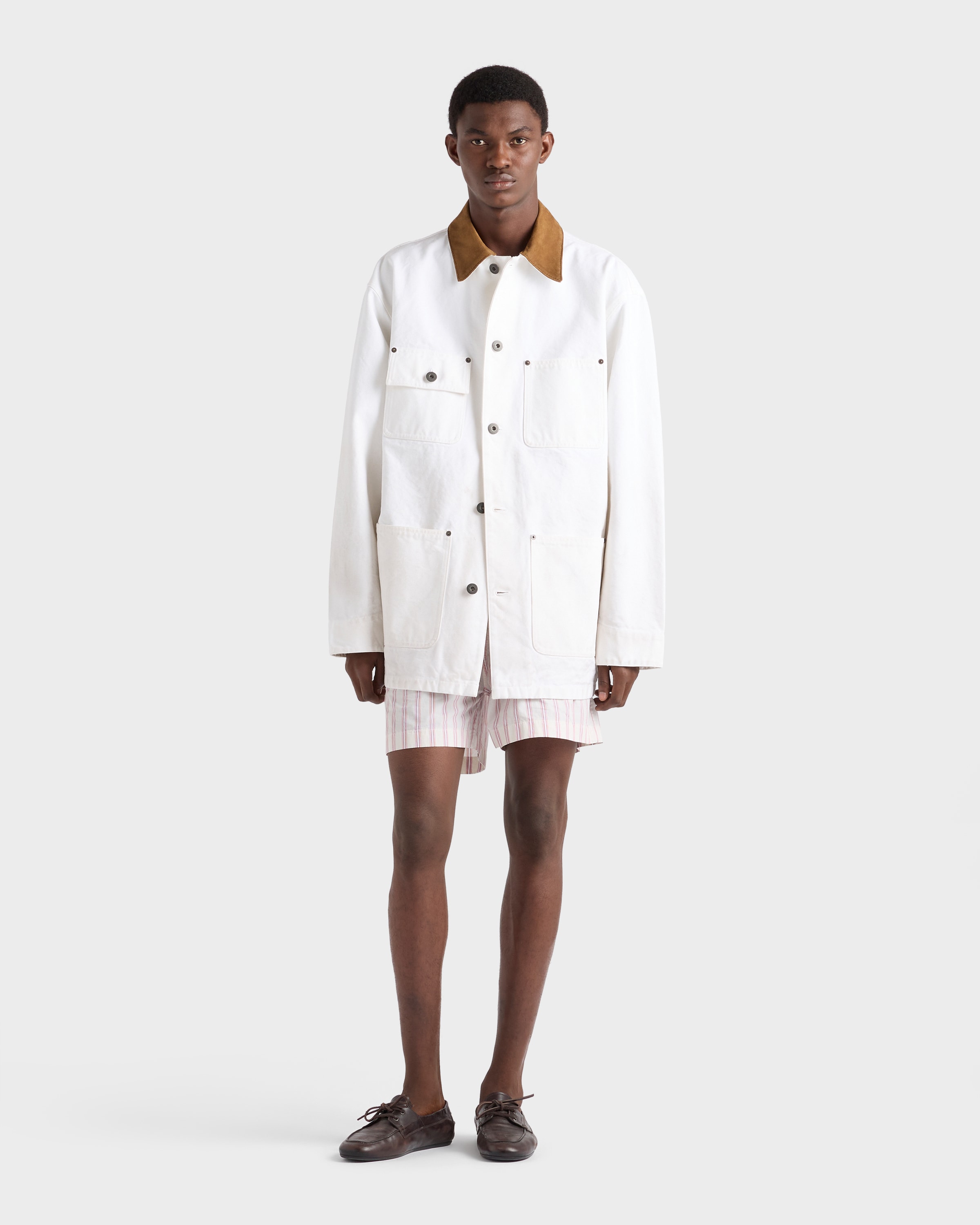 White Leather-trimmed Canvas Jacket | PRADA