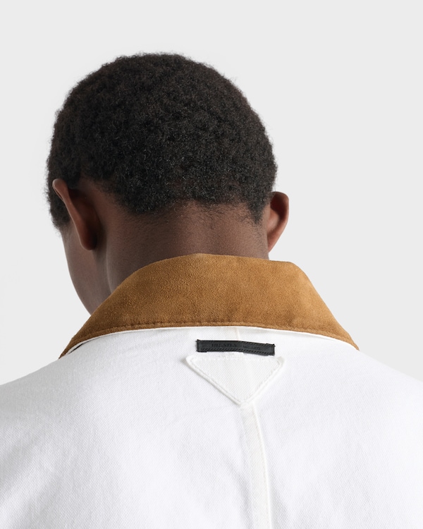 Jacke aus Canvas mit Lederbesatz - Weiss Jacke aus Canvas mit Lederbesatz - Weiss