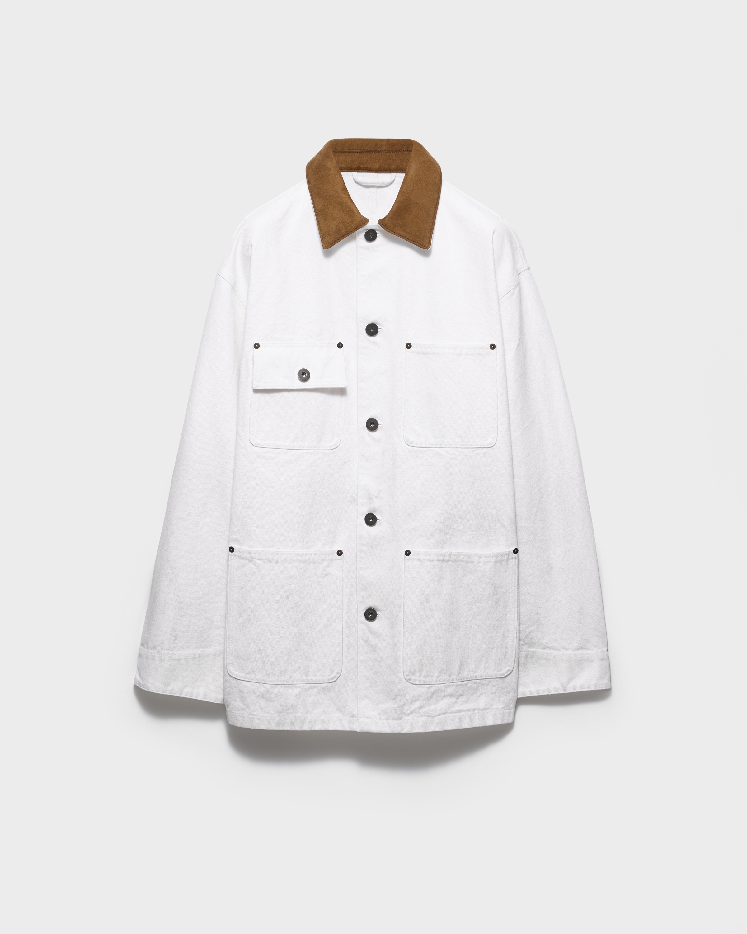 White Leather-trimmed Canvas Jacket | PRADA