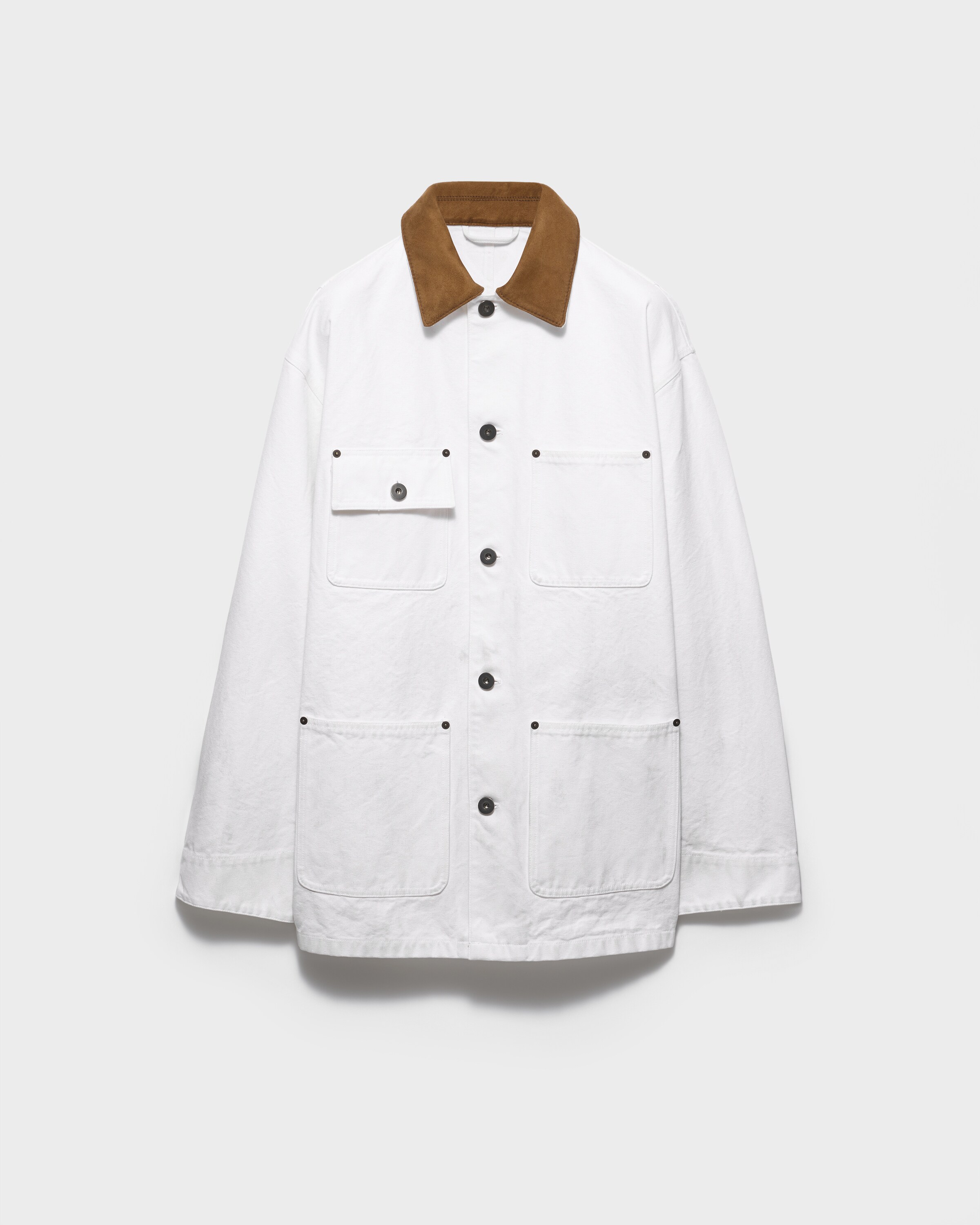 Prada Veste En Toile Avec Garniture En Cuir , Homme, Blanc, Taille M