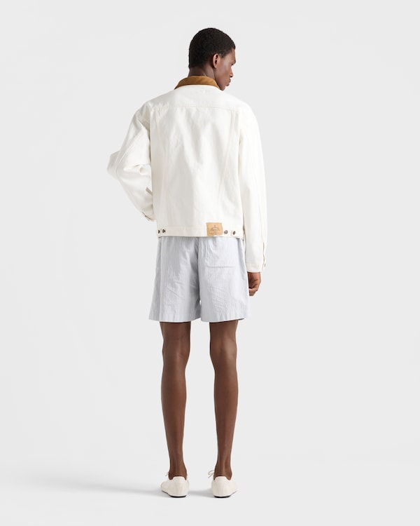 Old denim jacket with leather details - White Old denim jacket with leather details - White