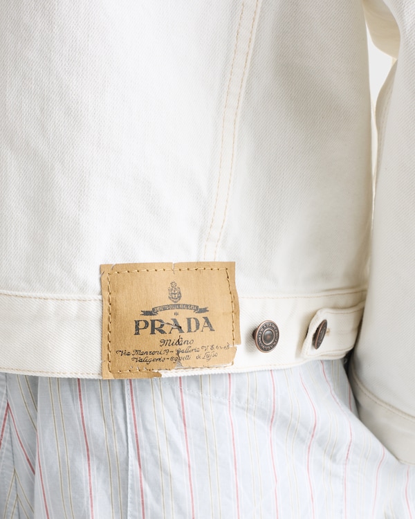 Old denim jacket with leather details - White Old denim jacket with leather details - White