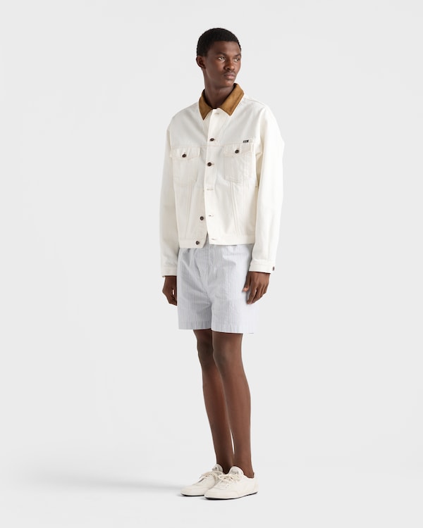 Old denim jacket with leather details - White Old denim jacket with leather details - White
