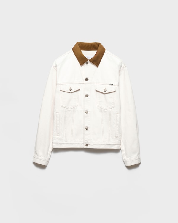 Old denim jacket with leather details - White Old denim jacket with leather details - White