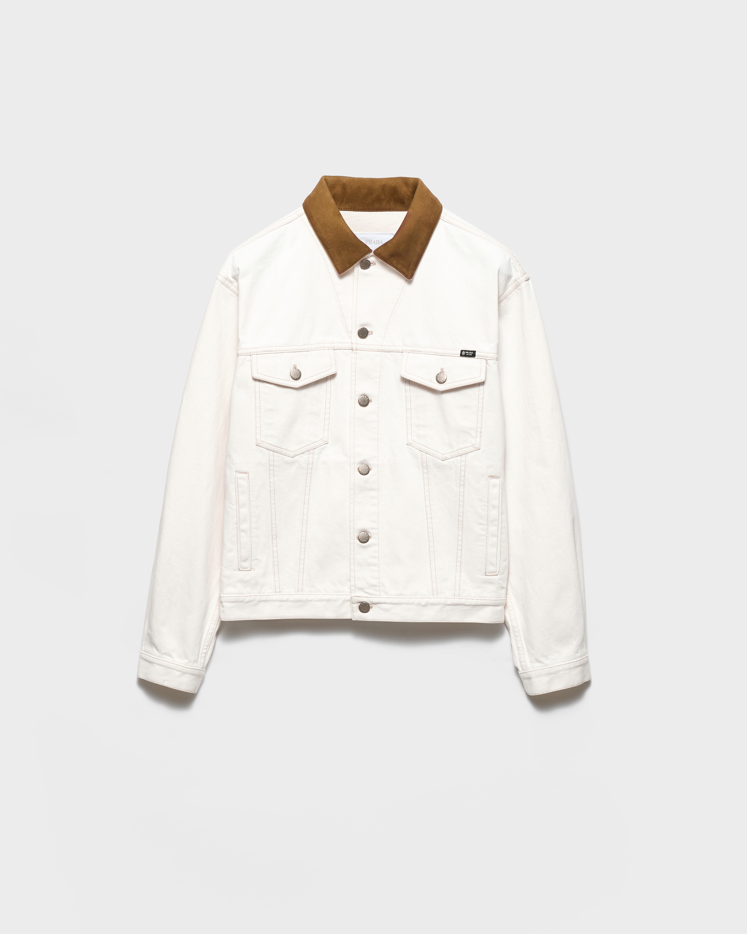 Prada Ancienne Veste En Denim Avec Des Détails En Cuir, Homme, Blanc, Taille M