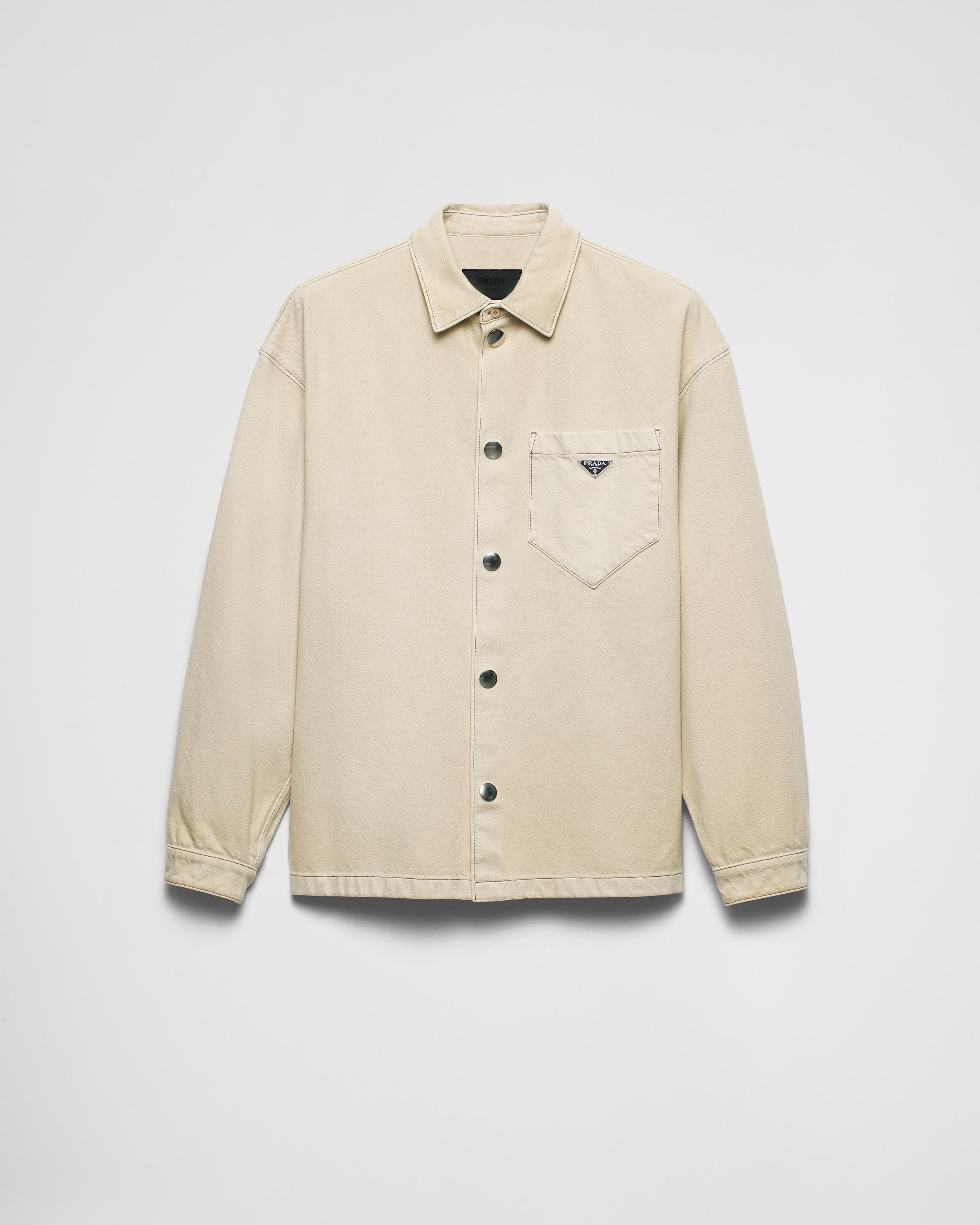 Prada Worn Bull-denim Shirt In Neutral