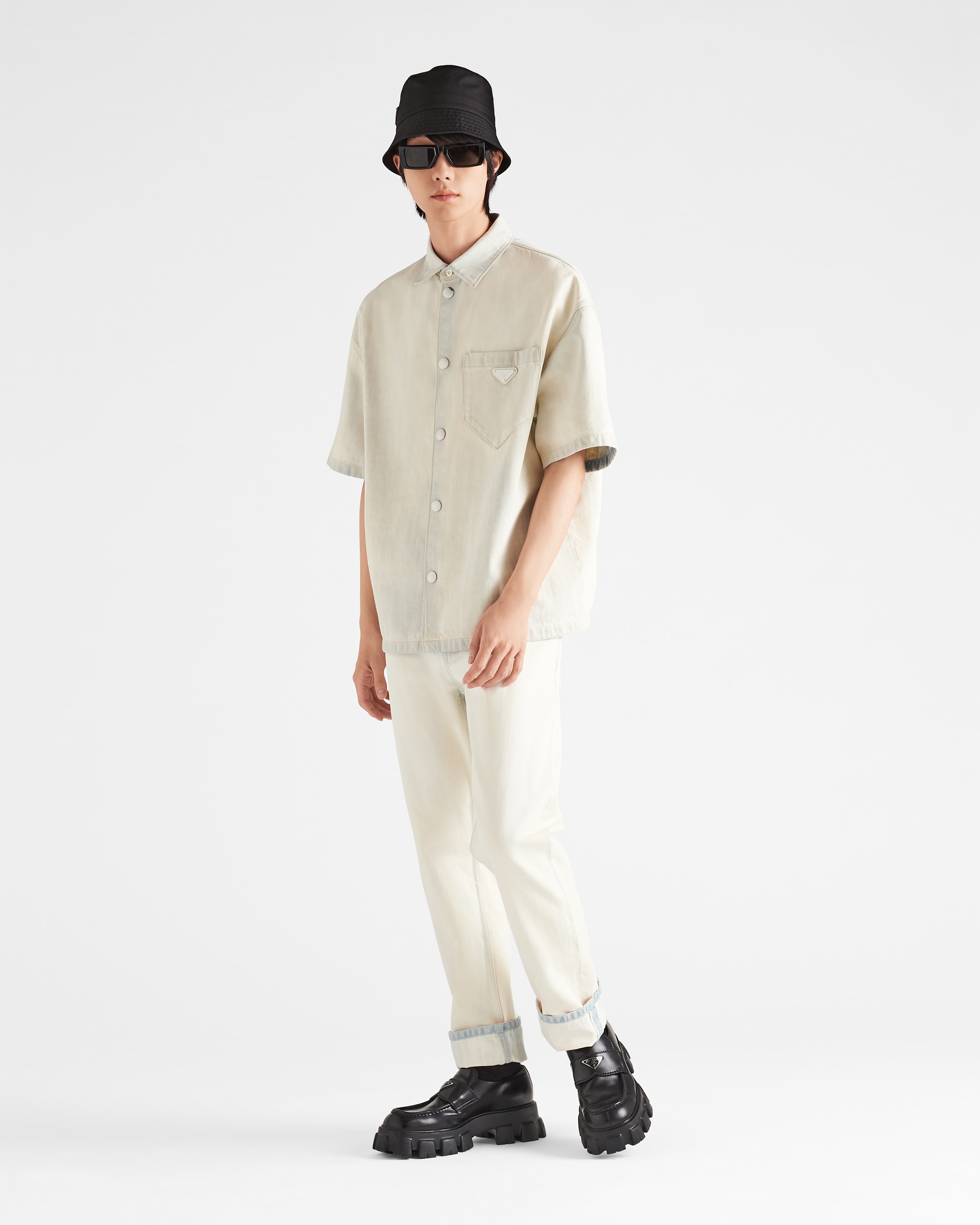 Off/white Short-sleeved denim shirt | Prada