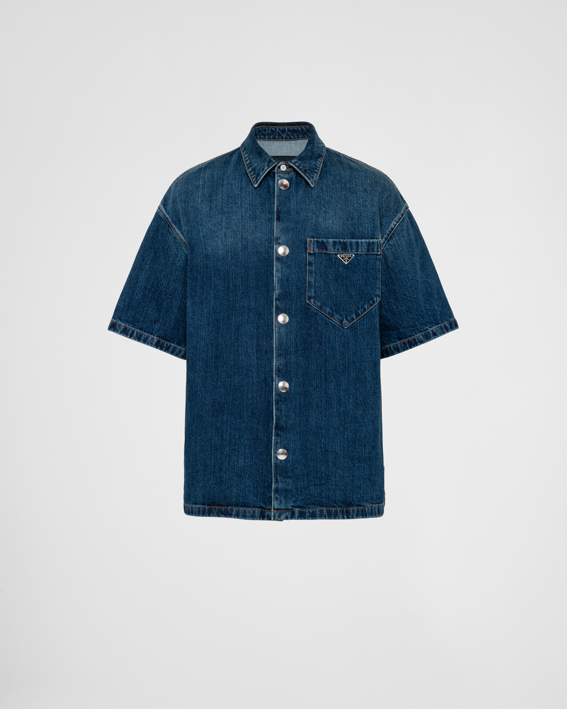 Shop Prada Denim Shirt In Navy