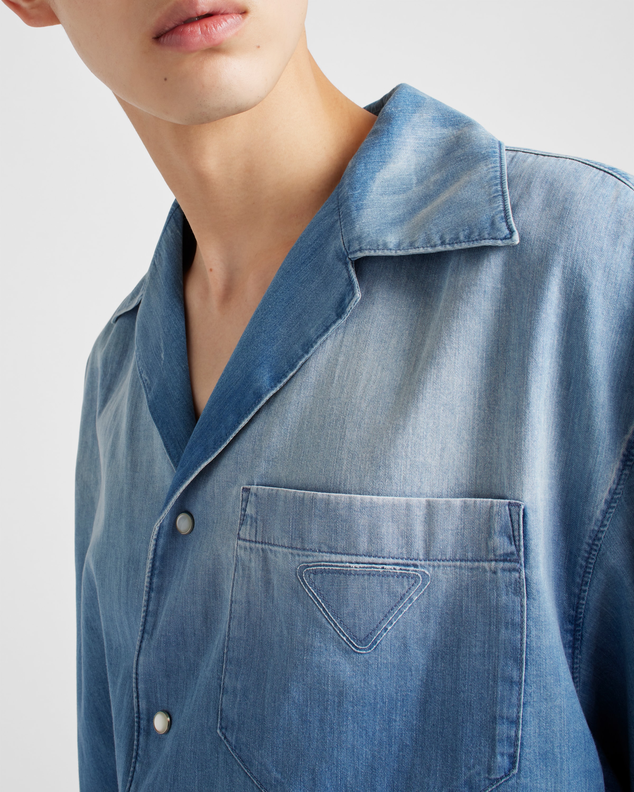 Light Blue Light Denim Bowling Shirt | PRADA