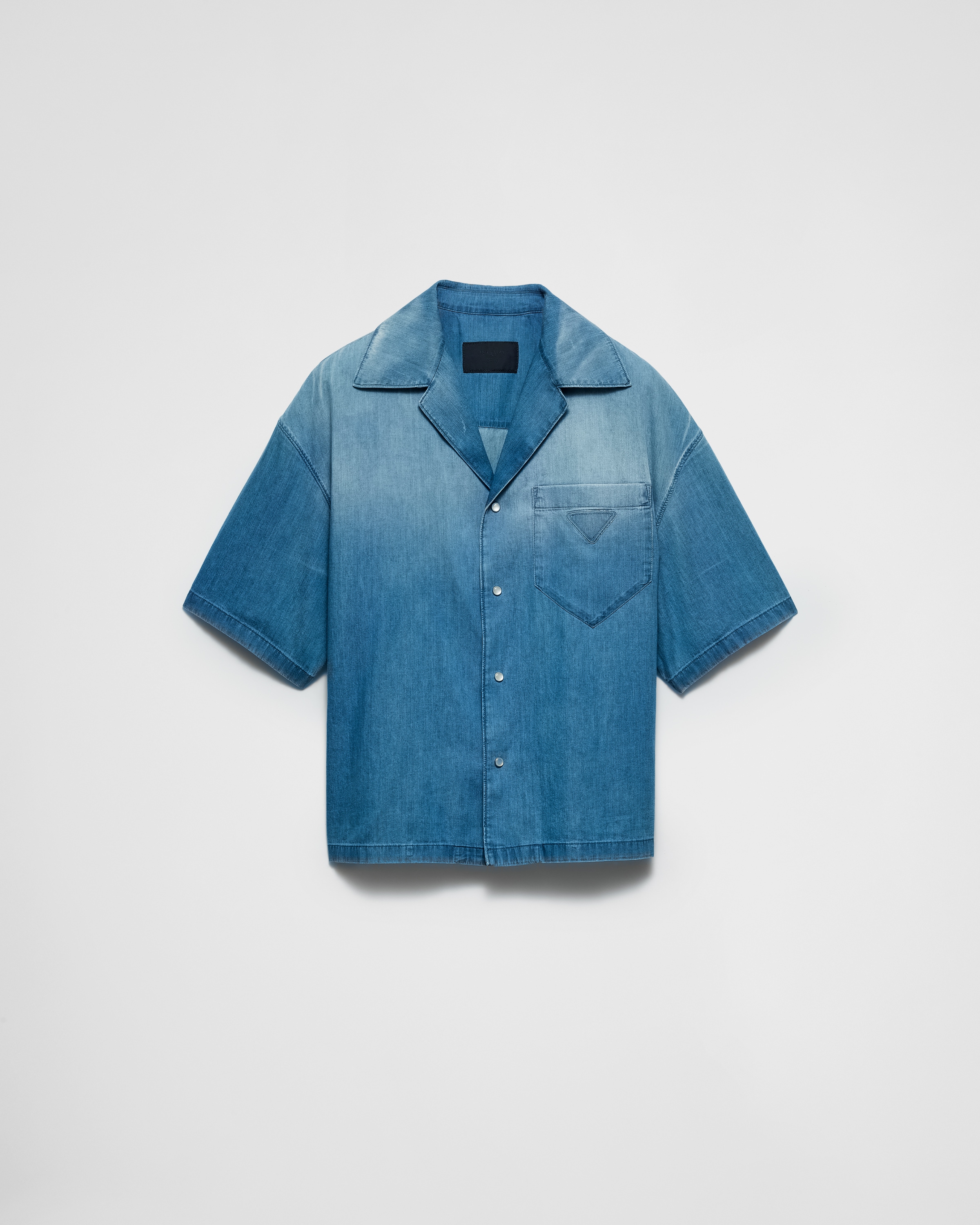 Prada Light Denim Bowling Shirt In Light Blue