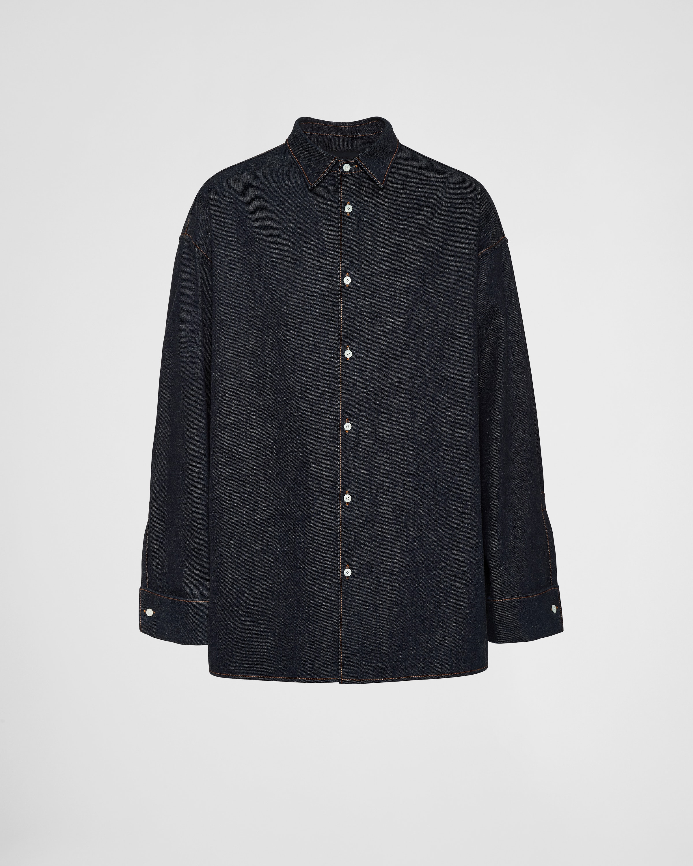 Shop Prada Denim Shirt In Navy