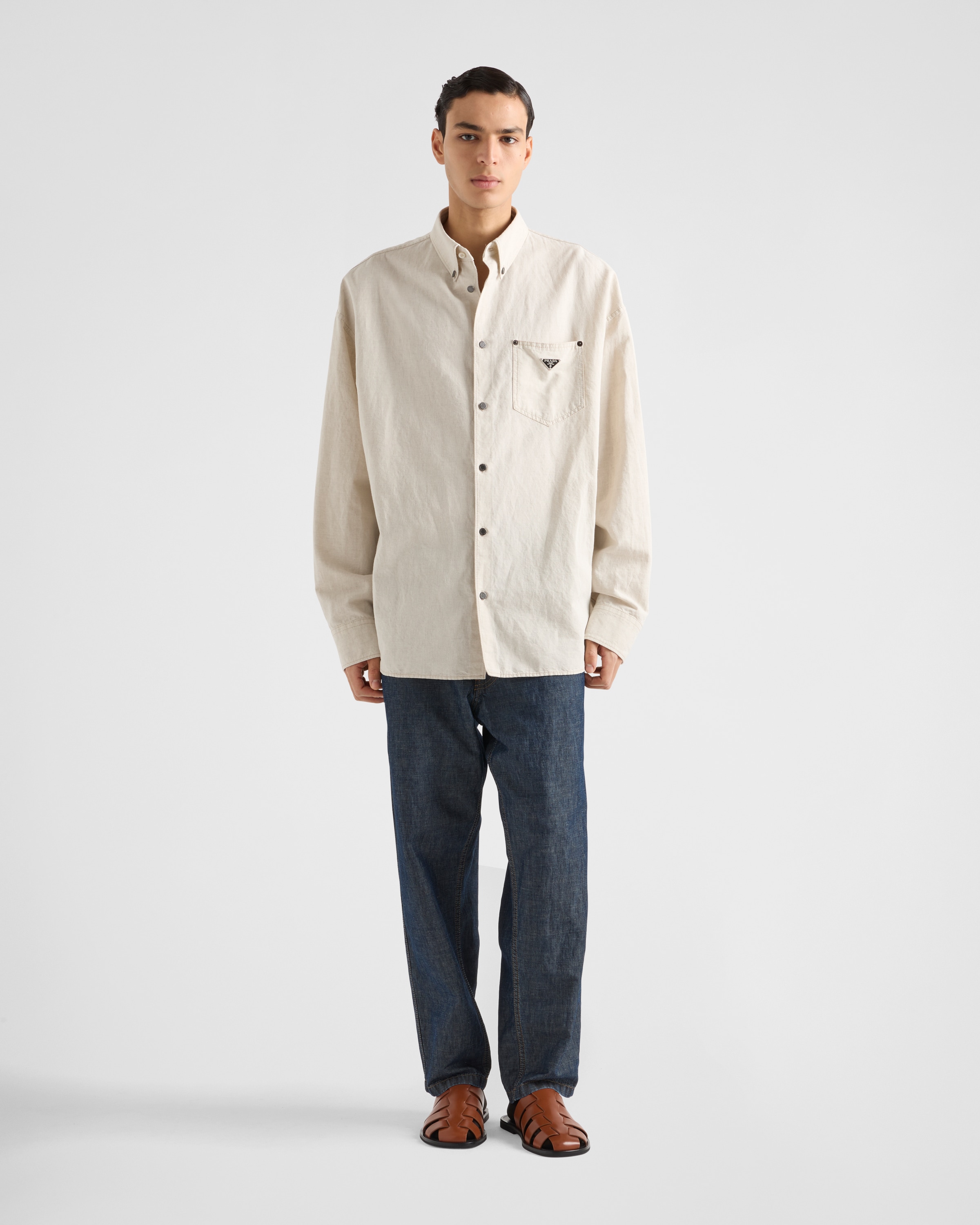 【大人モダンベーシック】PRADA シャンブレーシャツ ナチュラル ナチュラル シャンブレー シャツ | PRADA
