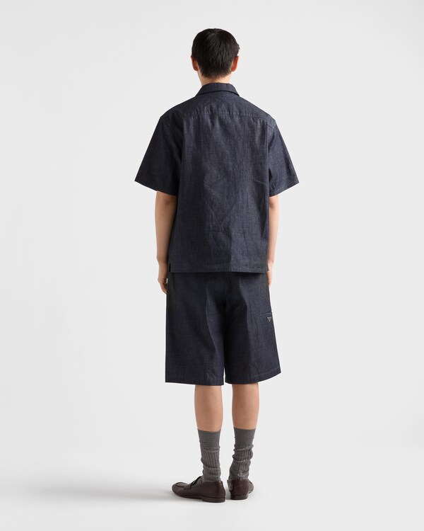 Short-sleeved chambray denim shirt - Navy Short-sleeved chambray denim shirt - Navy