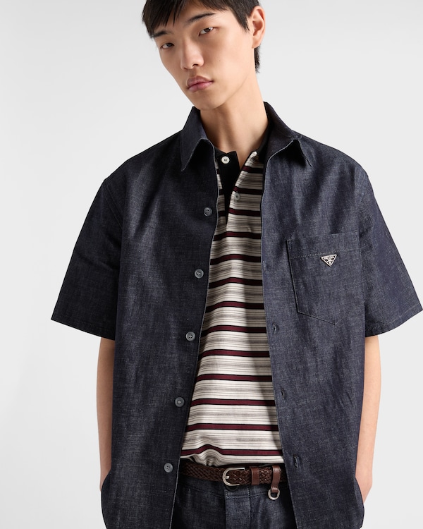 Short-sleeved chambray denim shirt - Navy Short-sleeved chambray denim shirt - Navy