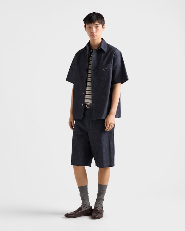 Short-sleeved chambray denim shirt - Navy Short-sleeved chambray denim shirt - Navy