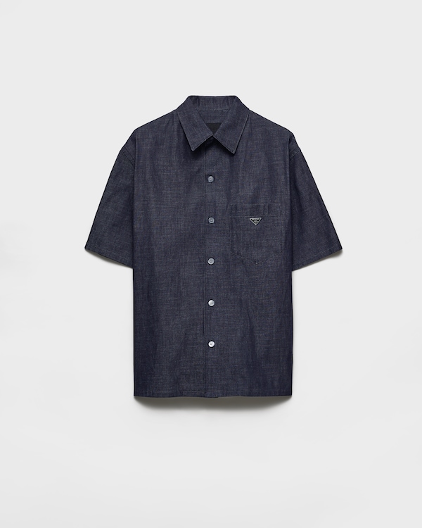 Short-sleeved chambray denim shirt - Navy Short-sleeved chambray denim shirt - Navy